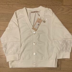 ESQUALO Cream White Button Detail Cardigan Eyelet Lace Sleeves NWT Size S